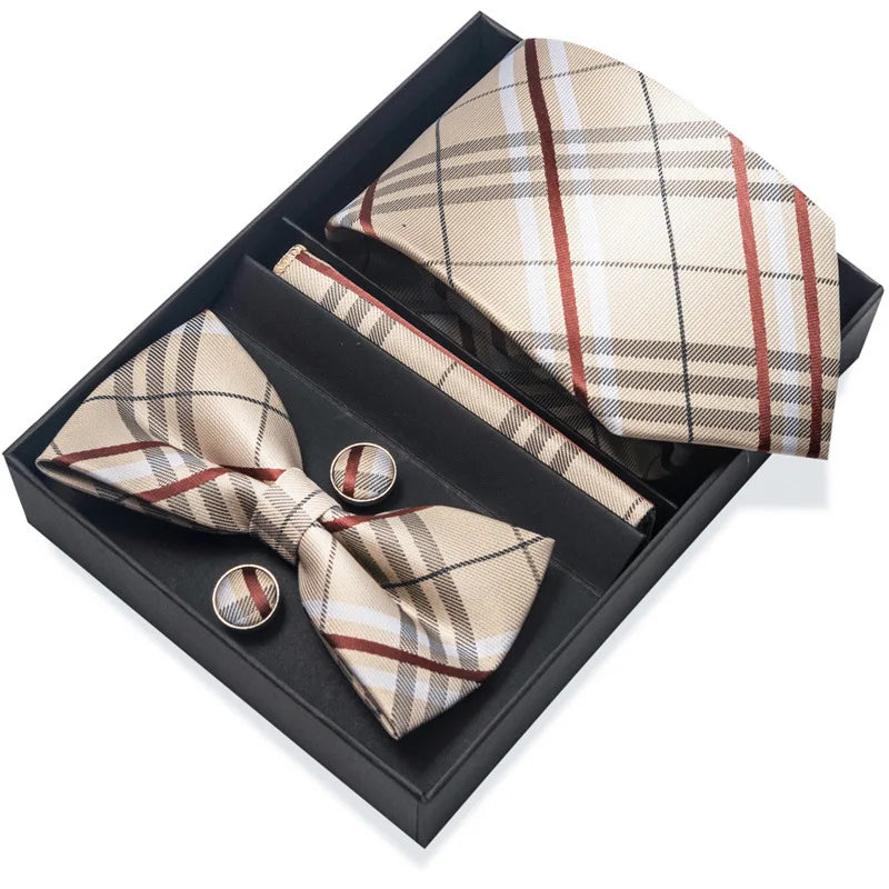 Men's Tie Pin cuff square bow Tie with pocket square cufflinks Set Paisley Men's Business Wedding Suit Accessories 6-piece set