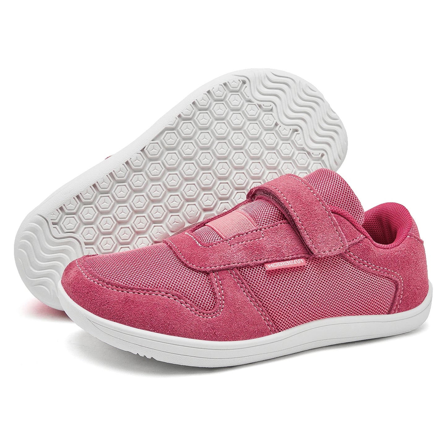 HOBIBEAR Kinder Weite Zehen Barfuß Schuhe - Klein/Groß/Kind Klettverschluss Minimalistische Sneaker - Kunstleder Mesh Leichtgewicht Schuhe