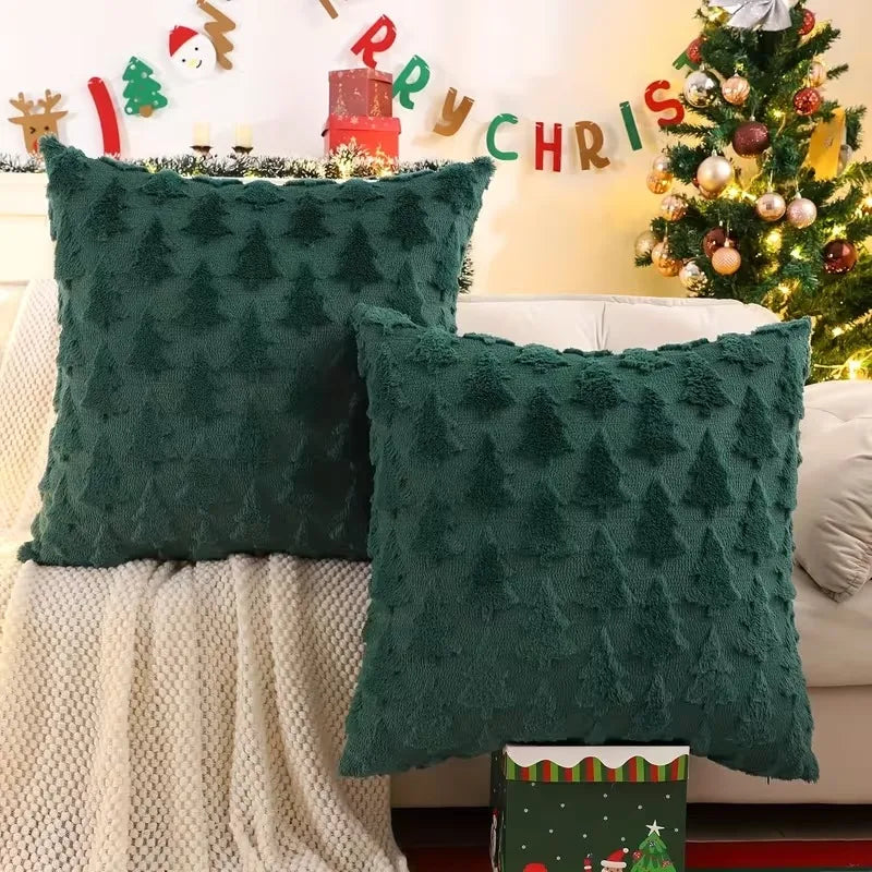 17.72x17.72 Inch Christmas Pillow Cover 3D Embroidered PlushCushion Case Zipper Snowflake SnowmanTree Pattern for Sofa Bed Decor