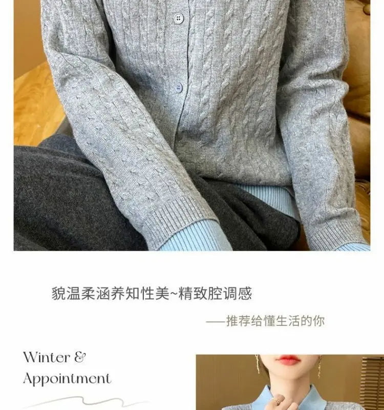 CN Fujian Zweiteiliger Strickcardigan - Größe L Polyester Knopf