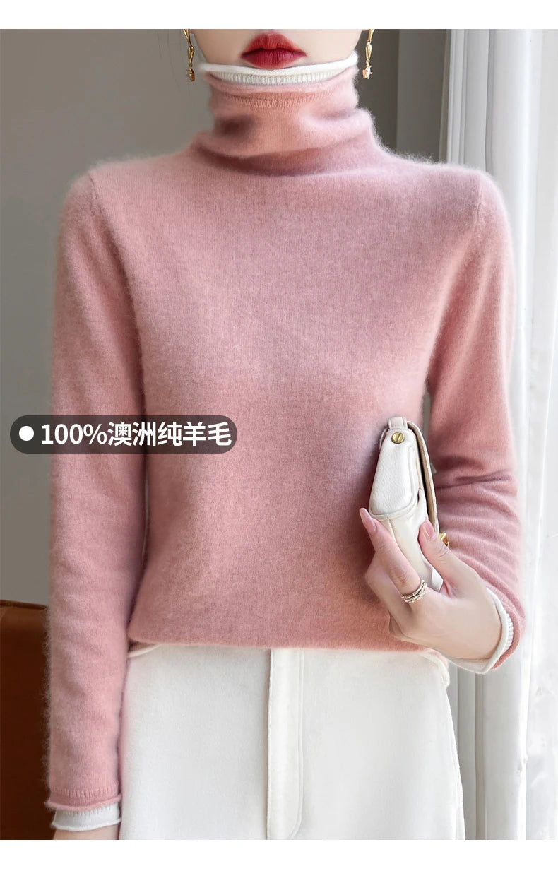 SHUANGYANROADCN Merino Rollpullover - Größe M, Merinowolle