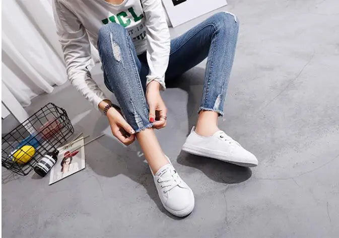 Women's Genuine Leather Sneakers Women Casual Fashionable Sports Shoes Vulcanized Woman Summer Flat Shoe Ladies White Lacing 42