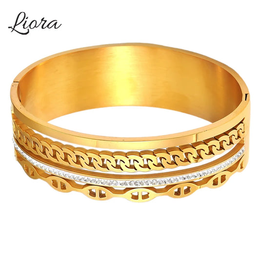 Liora Luxus Breite Armreifen 2025 - Frauen 316L Edelstahl Armband - Strass Armband Schwer Wasserdicht Fashion Schmuck
