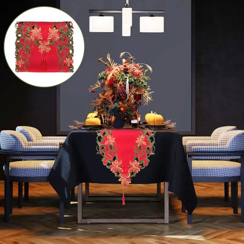 Embroidered Christmas Printed Christmas Decoration Tablecloths Party Picnic Retro Style Table Decoration Supplie Runners Linens