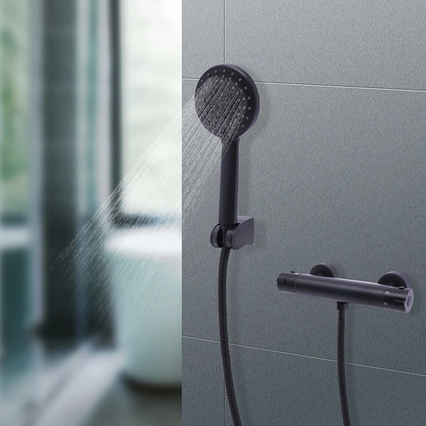 NONE Thermostatisches Handbrause-Set 3 Modi Wandmontage 38°C-Regelung
