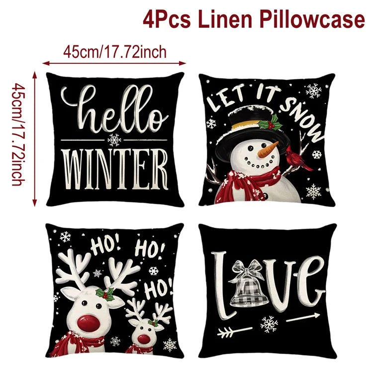 4pcs Christmas Cushion Cover Pillowcase Merry Christmas Decoration Linen Pillow Cases Home 2025 Xmas Gifts Pillow Covers 2026