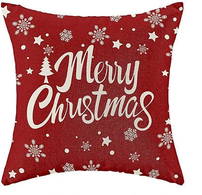 Christmas Pillowcase, Red Pillow Cover Farmhouse Snowflake Christmas Linen Pillowcase Suitable for Sofa Home Decoration