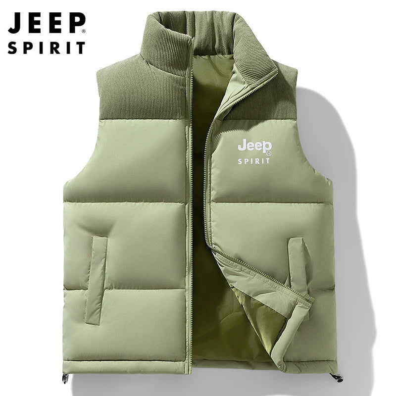 JEEP SPIRIT Herren Stehkragen Weste - Größe Regulär, Material Baumwolle, Gewicht Leicht