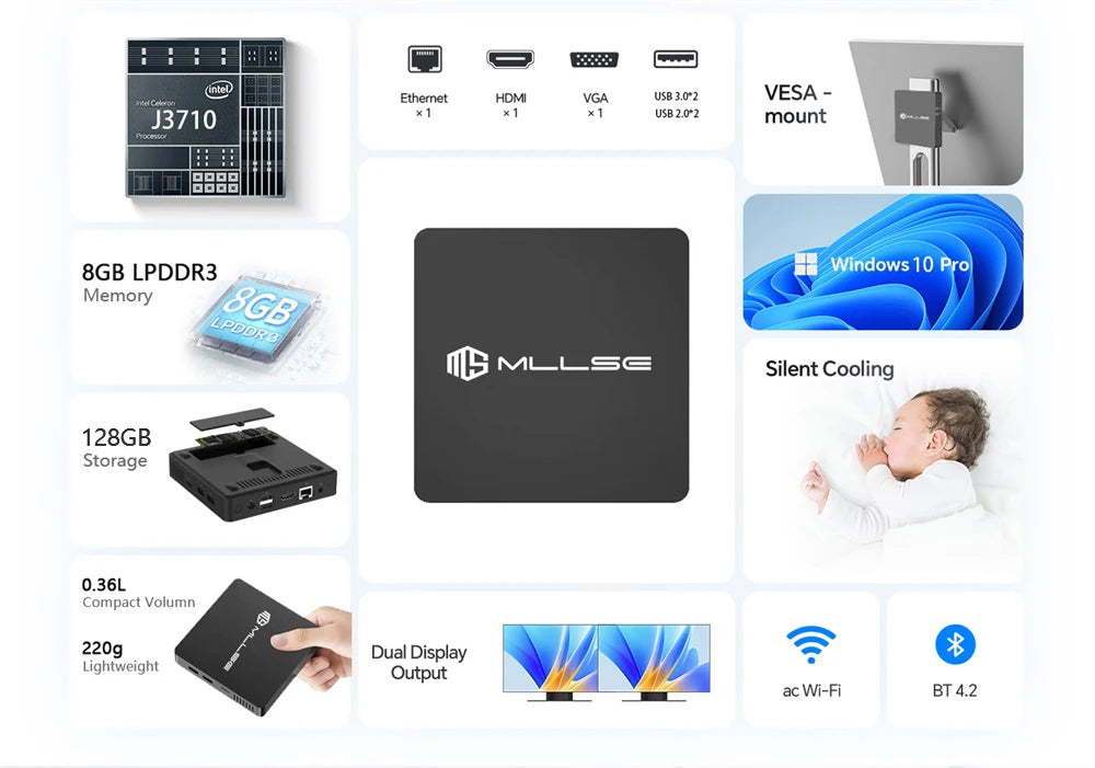Mini PC compact MLLSE M2 Air - 128 GB ROM, N4000, 6 GB RAM