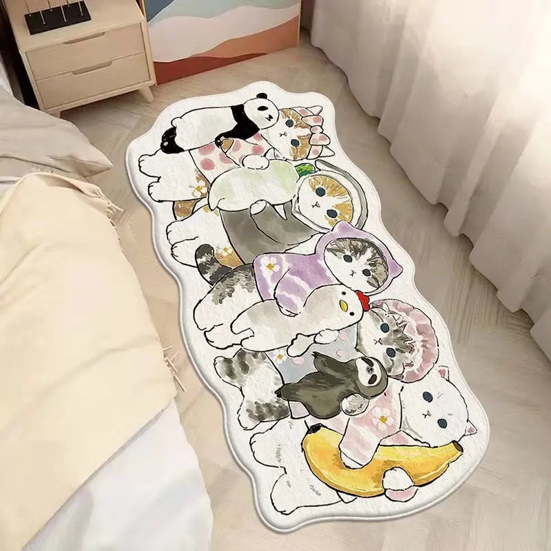 Anti-Slip Bedroom Bedside Mat Lovely Cat Carpet Soft Home Floor Mats Cute Cartoon Long Rug Decor Doormat
