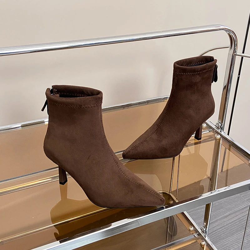 Ghete vintage Ohmmayby, toc subțire - înălțimea tocului 5-8 cm, până la gleznă, căptușeală din fleece