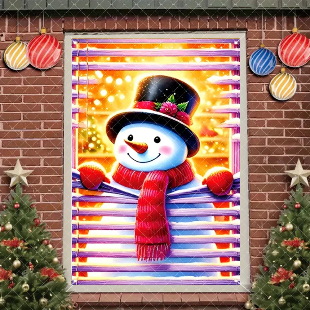 Merry Christmas Door Banner Santa Claus Window Hanging Christmas Tree Snowman Backdrop Cute Elf Room Supplies Party Decorations