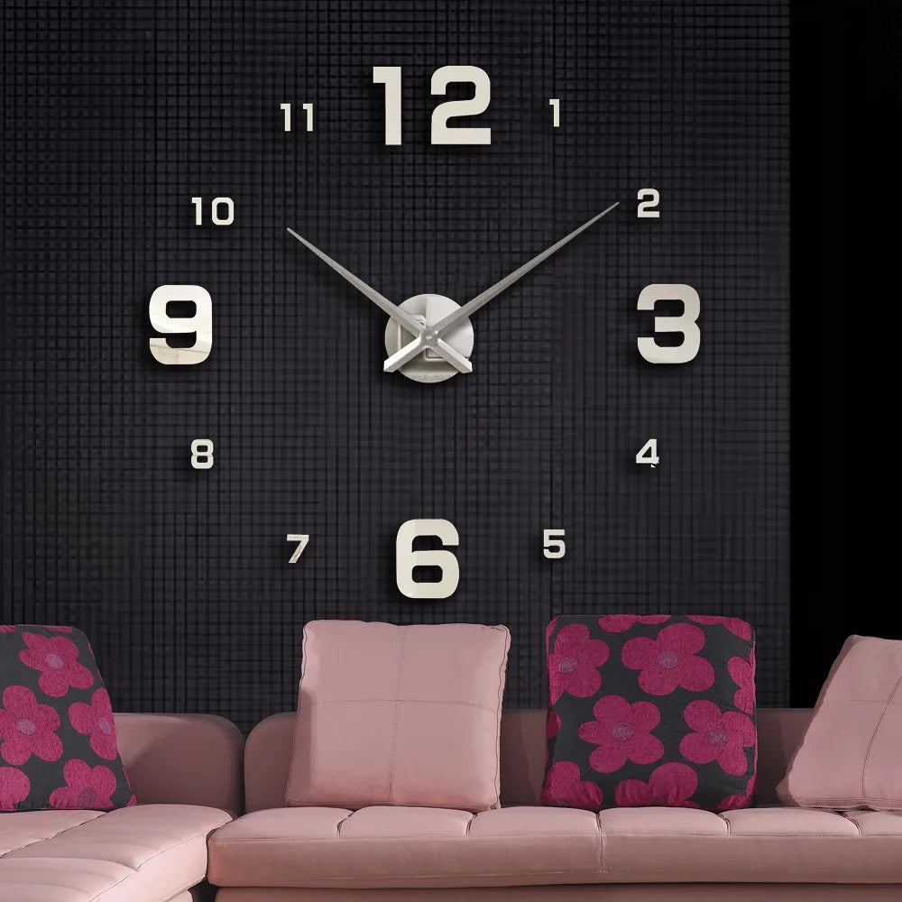 Combination 3D Spiegeluhr - Groß Selbstklebend Rahmenlos
