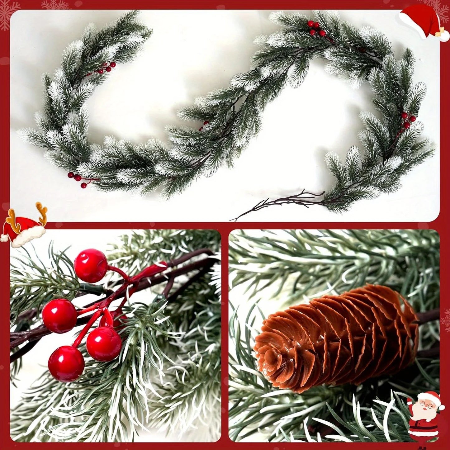 6 Fuß echte künstliche Girlande – ideal für Weihnachten, Winter und Neujahr, Dekoration für Mantel, Tisch, Wand, Weihnachtsdekoration