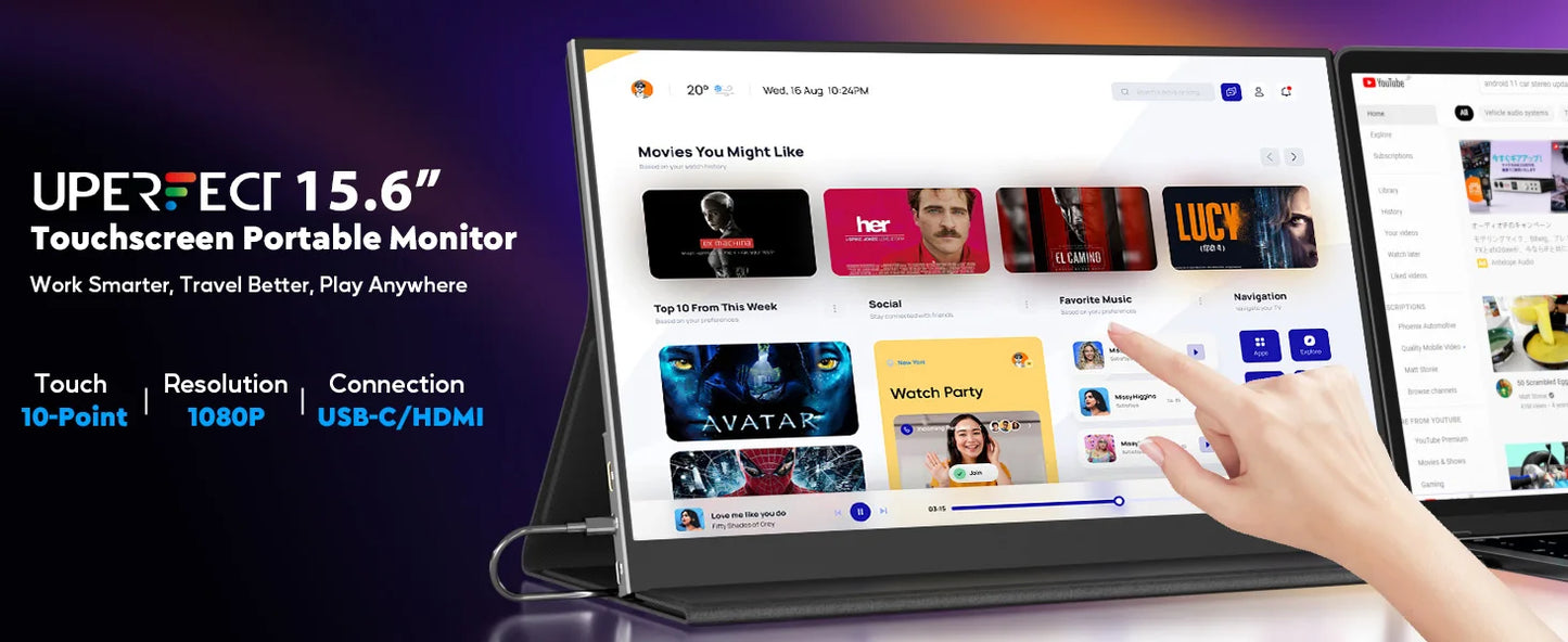 UPERFECT 15,6 Zoll Touch Monitor - Aufl. 1920x1080, 300 CD/M2, 60 Hz