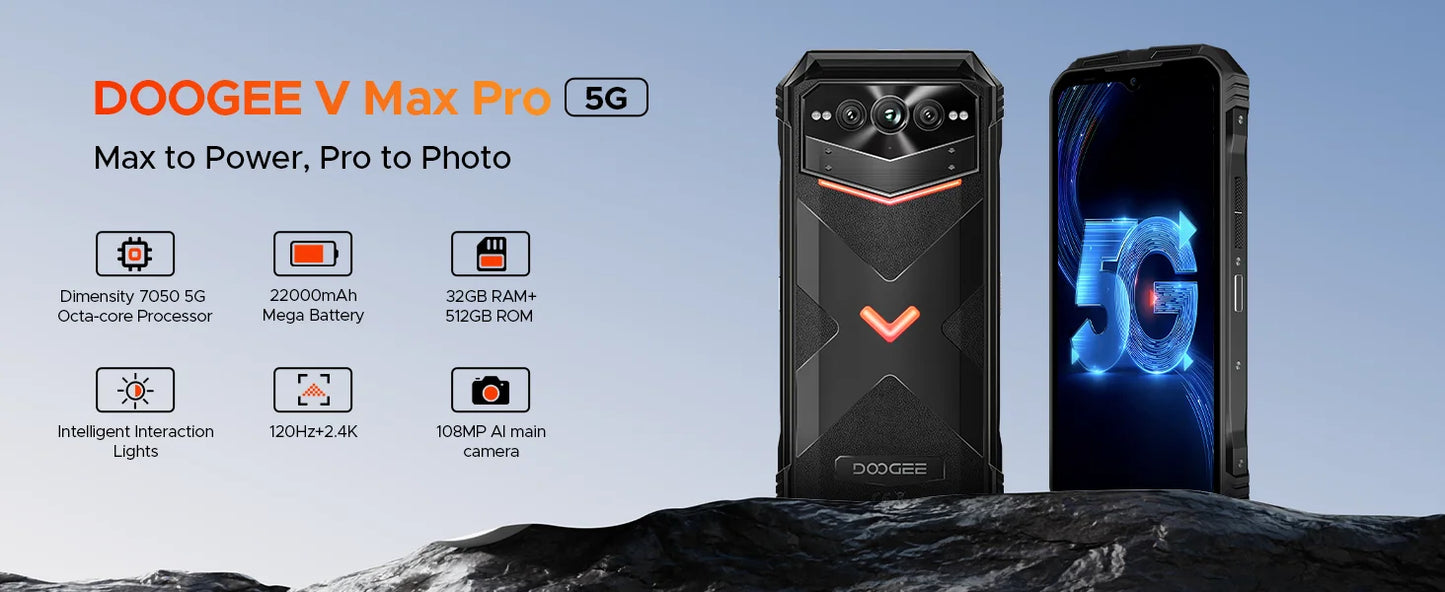 DOOGEE V Max Pro Robustes 5G Smartphone - 22000mAh 33W 6,58 Zoll