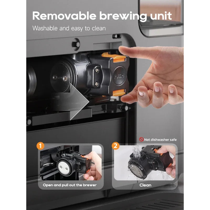 HiBREW Fully Automatic Espresso Machine Cappuccino Milk System 6 Coffee Varieties Intuitive Touch Display With Grinder H16