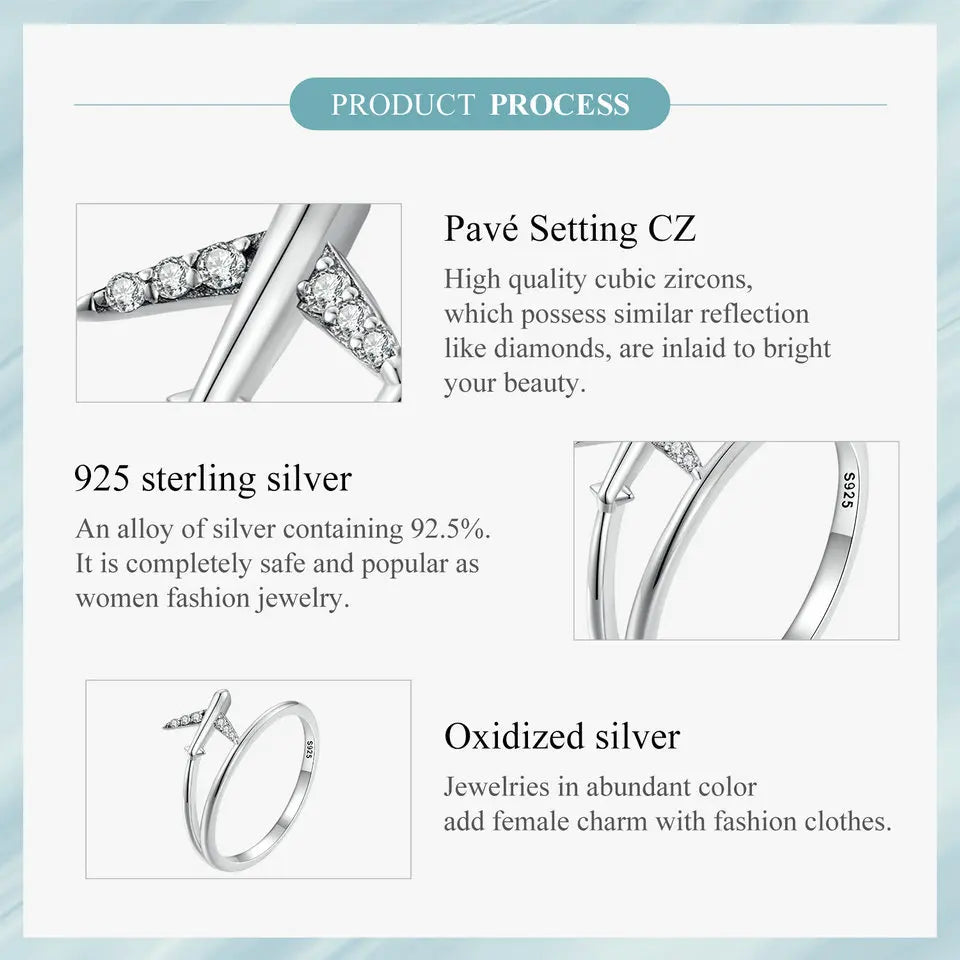 WOSTU 925 Sterling Silver Platinum Airplane Double layer Rings Women Shiny Zircon Aircraft Ring Party Jewelry Girl Holiday Gift