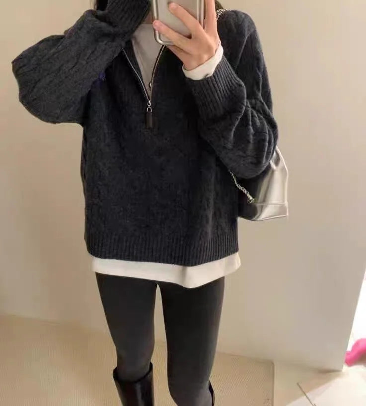 BONNTEECN Cardigan Halfzip Weiches Strickmaterial - Größe M, Reißverschluss, Mittleres Gewicht