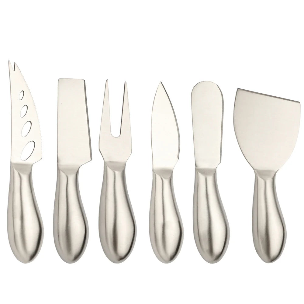 AJOYOUS Cheese Knife Set Cheese Stainless Steel 6Pcs Gold Cheese Slicer Cutter Handle Mini Knife Butter Knife Spatula Fork Matte