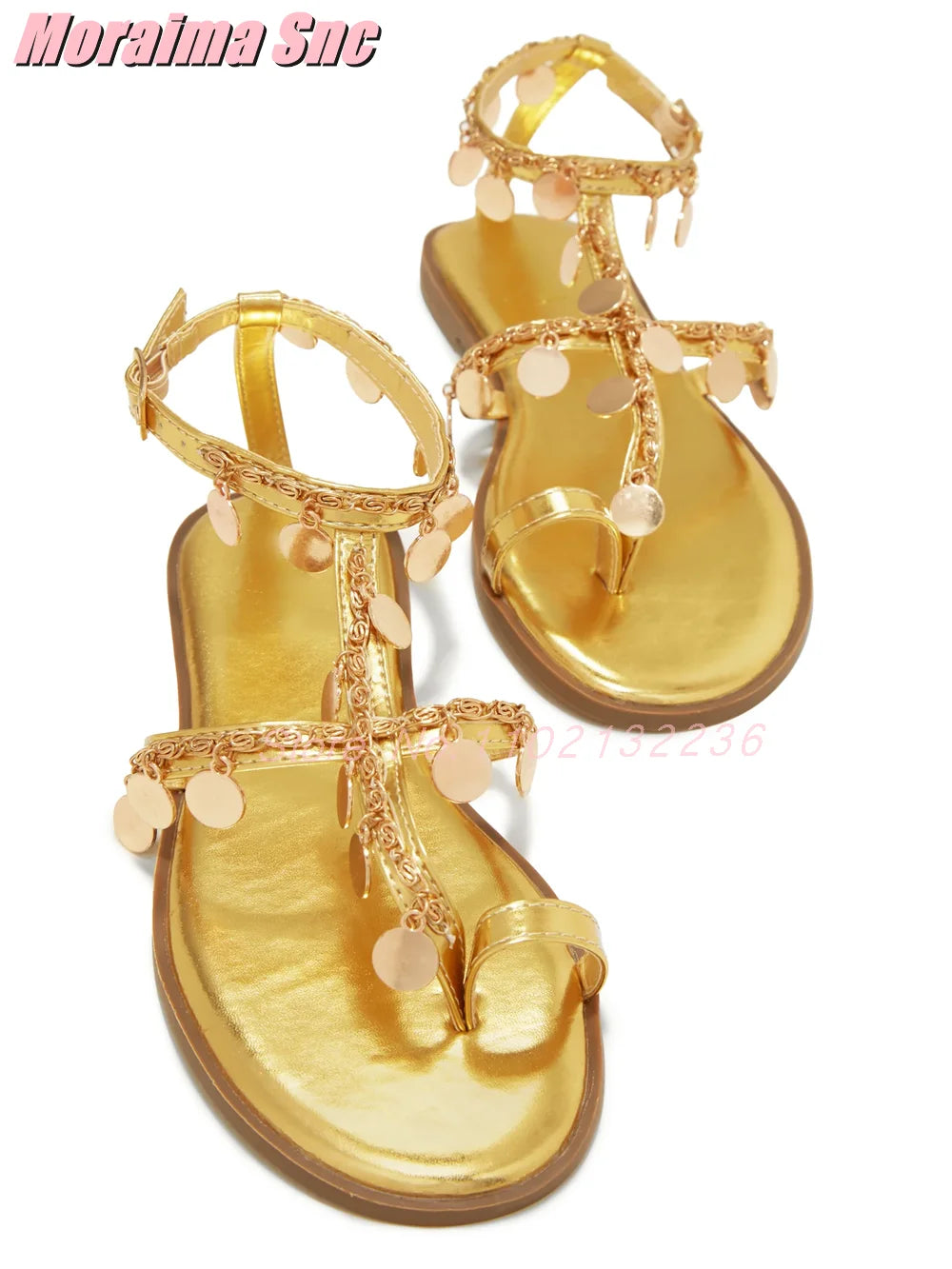 Metal Decor Chain Embellished Sandals Flat With Clip Toe Ankle Buckle Strap Sexy Fashion Women's Summer Shoes Roman Style 2025