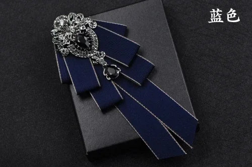 Fashion Handmade Bow Tie Wedding Collar Luxury Rhinestone Bowtie Necktie Brooch Pocket Towel Square Set Gift for Men Accessories