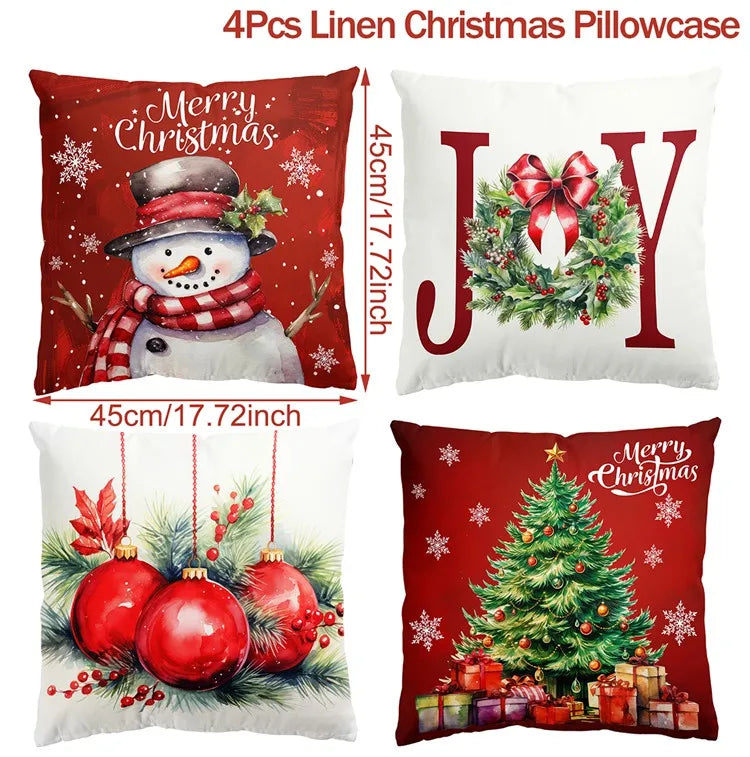 4pcs Christmas Cushion Cover Pillowcase Merry Christmas Decoration Linen Pillow Cases Home 2025 Xmas Gifts Pillow Covers 2026