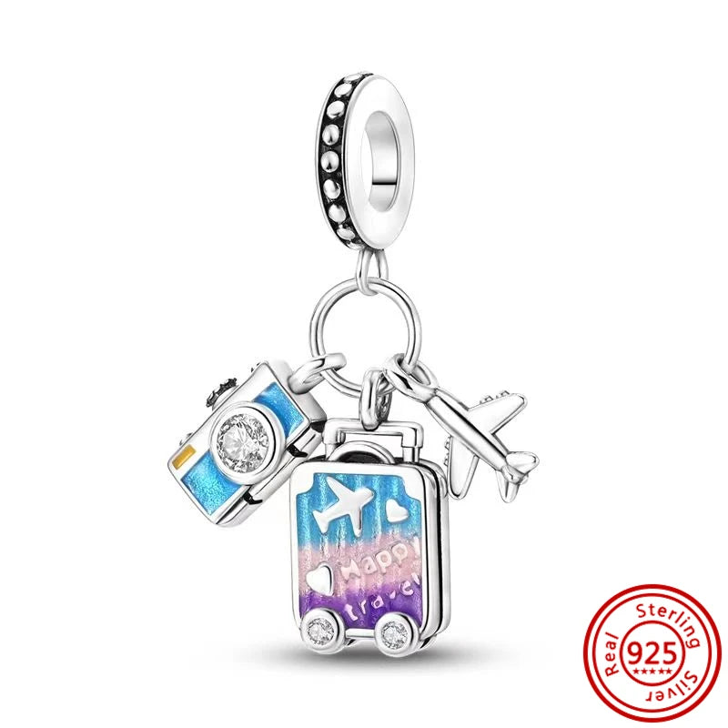 925 Silber Einkaufstasche Koffer Reisepass Handtasche Kamera Liebe Reise Leben DIY Perlen für Original Pantaro Charms Armband Schmuck