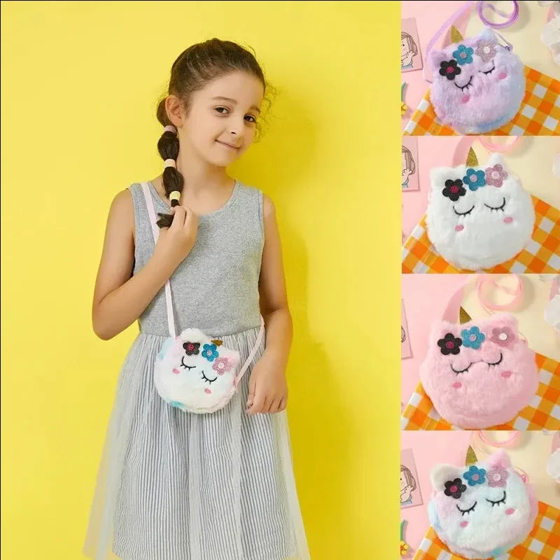 Children's Bag Unicorn Crossbody Bag Baby Girls Bag Plush Shoulder Bag Girls Round Cute Coin Purse Kids Gifts