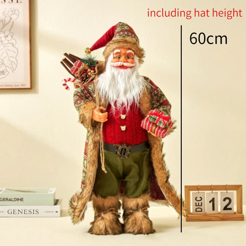 60cm Large Santa Claus Merry Christmas Decorations for Home Happy New Year 2023 Fabric Knitting Clothes Doll Window Decor