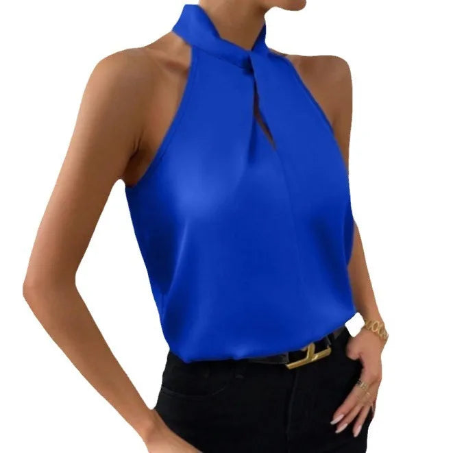 Women's Tops 2025 Summer New European and American Clothes Satin Halter Sleeveless Vest elegant Commuting Satin Simulated Silk Top