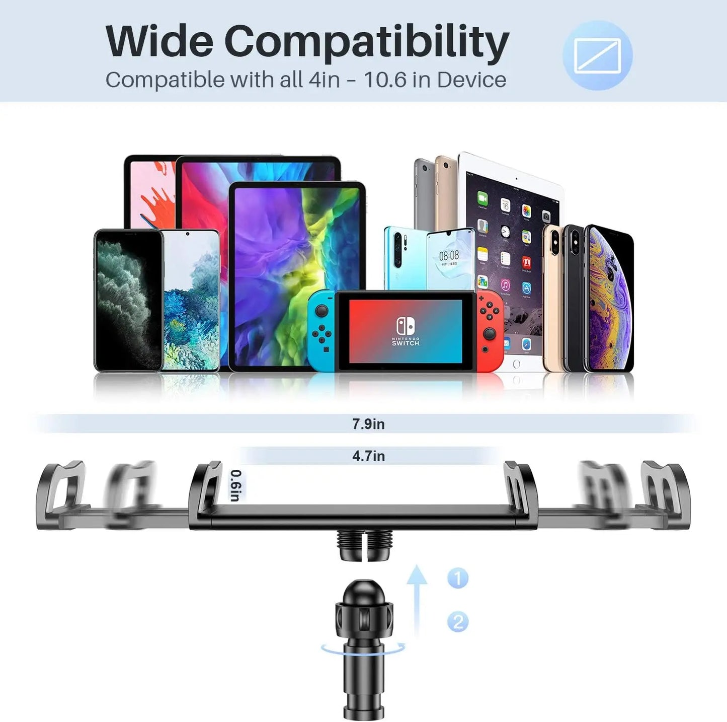 Tabletă VIKEFON FlexArm reglabilă - 4,7–10,5 inci, Clemă