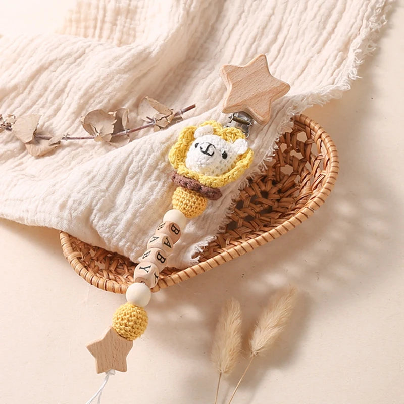 Baby Pacifier Chain Star Customizable Beads Wooden Pacifier Clips BPA Free Handmade Holder Chain Infant Nursing Teether Chain