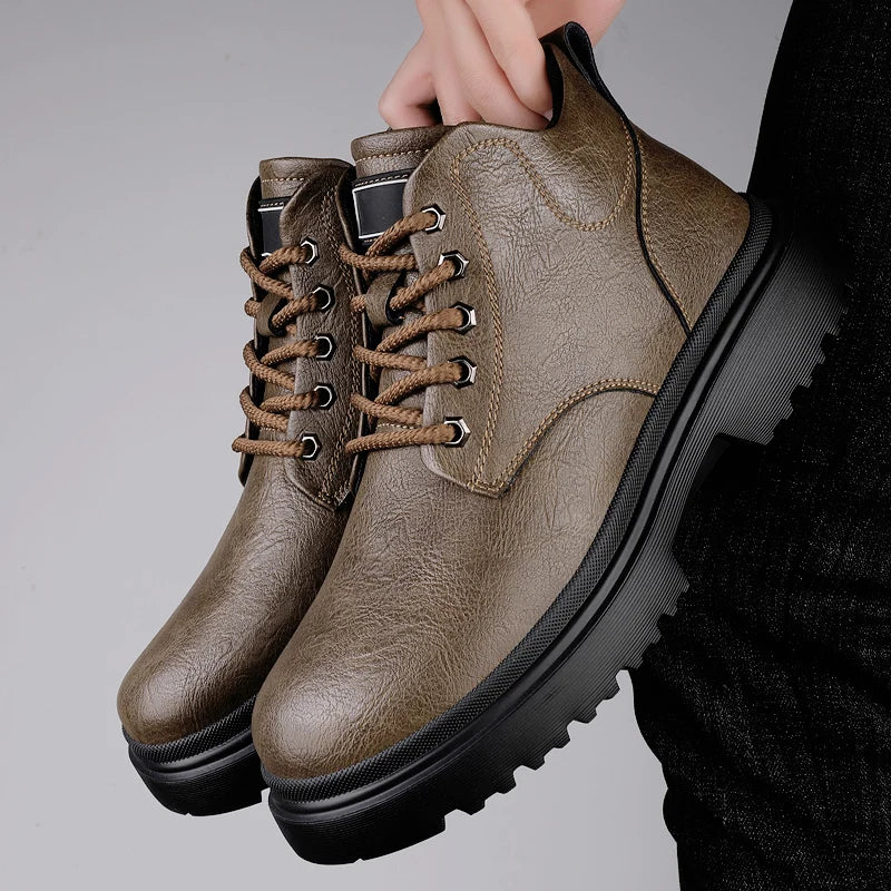YEISNDOOCN Ghete de toamnă pentru bărbați, cu gleznă, cu vârf înalt - Mărime variabilă, toc plat, partea superioară din piele