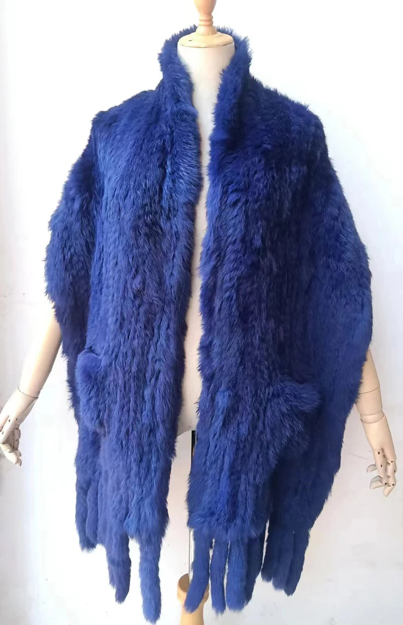 Kaninchen Pelz Schal Lux - Warm Hält, Länge 150 cm Weich