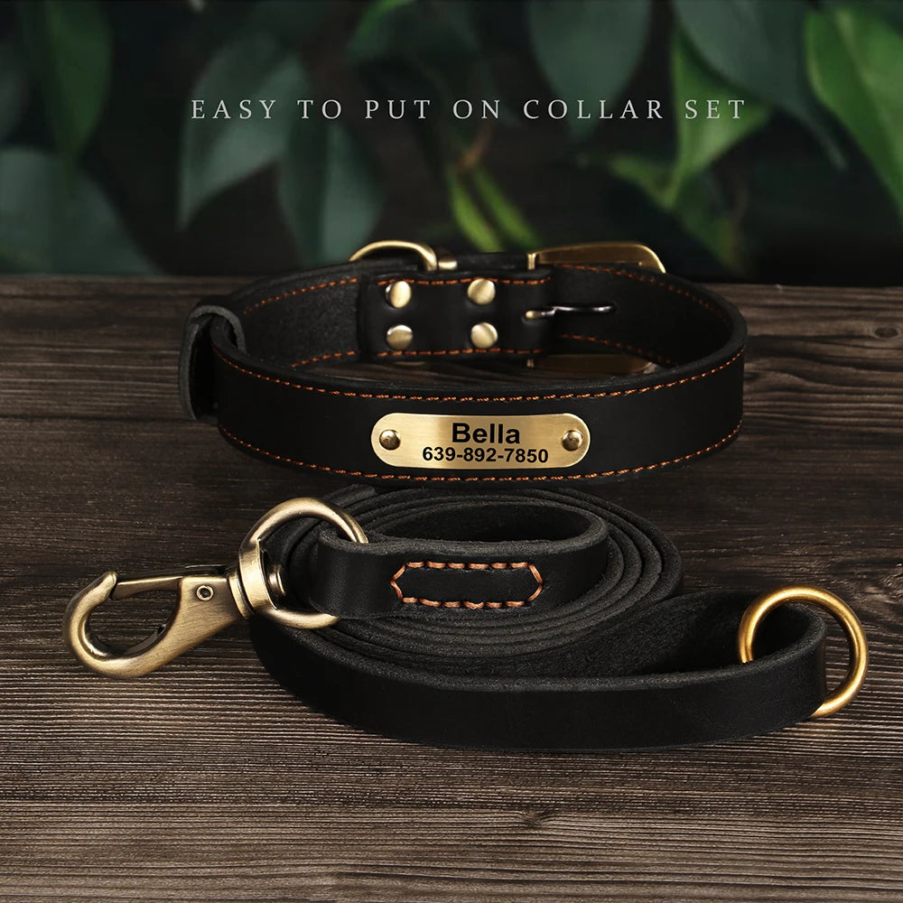 Echtes Leder Hund Halsband Leine Set Personalisiert Haustier Halsband Mit Leine Kostenlose Gravur Namensschild Für Kleine Mittlere Große Hunde