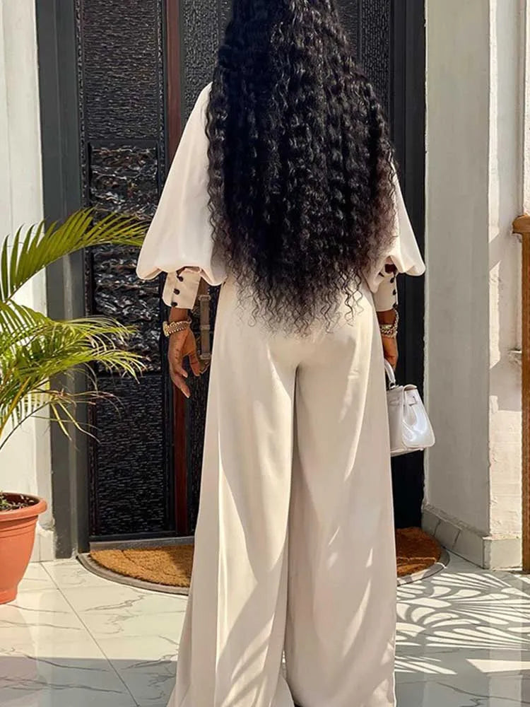 Elegant Women's Sets Two Pieces Solid Color Set Autumn Spring Piece Long Sleeve Loose Blouse and Pants Female Suit Bourgeois