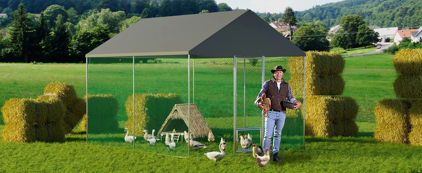 XXL XL Large Outdoor Chicken Run Coop Heavy Duty Walk-In Chicken Coop Run Cage Duck Goose Pen Fence with Lockable Door