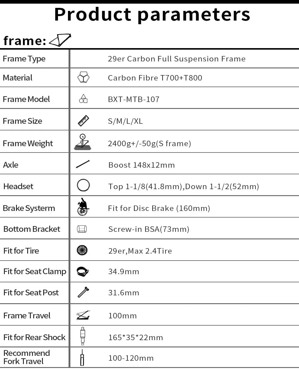 BXT 29er Carbon Suspension Rahmen - 100mm Federweg 148x12