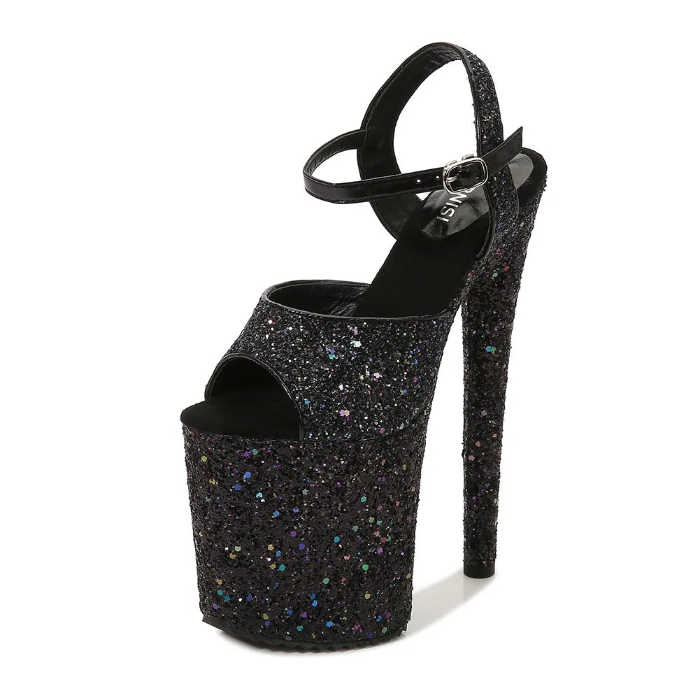 elegant woman shoes with High Heels 20CM Sequined Cloth Platform Modern Sandals Stripper Shoes Red Wedding Women Shoes Pumps