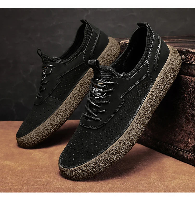 Sneakers for Men Comfortable Classic Outdoor Casual Skate Shoes Male Fashion Non-Slip Genuine Leather Skateboard Shoes Flats