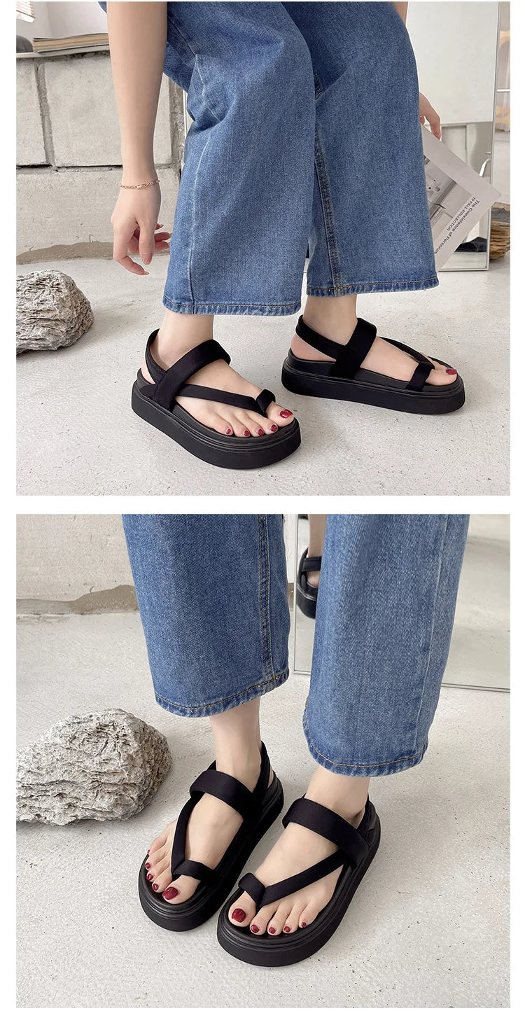 Damen-Platform-Sandalen 2025: COZOK Frauen Platform Sandalen Flache Flip Flops Sommer Strand Sexy Lässige Schuhe Kreuz Peep Zehen Damen Schuhe Mode Frau Schwarze Sandalen Kollektion