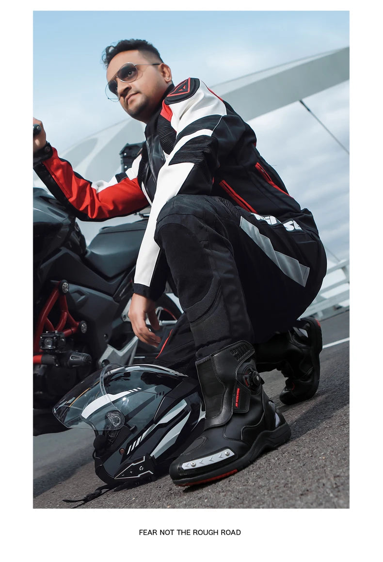 CN Fujian Sturzsicher Motorradstiefel - EU42 PU Obermaterial Gummi Sohle Bequeme Passform