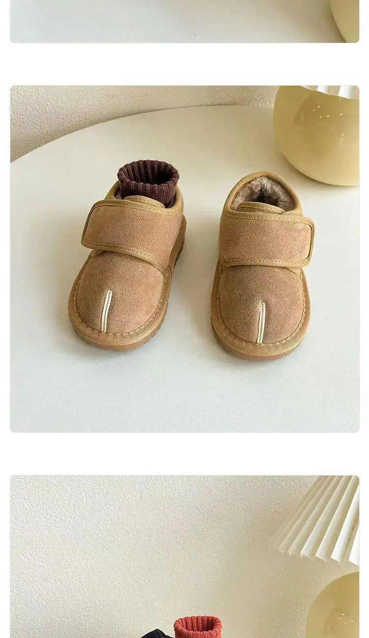 Kinder Winter Schnee Stiefel Neue 2025, Faux Wildleder Warme Plüsch Baumwolle Schuhe Jungen Mode Anti-slip Gummi Sohle mädchen Stiefeletten