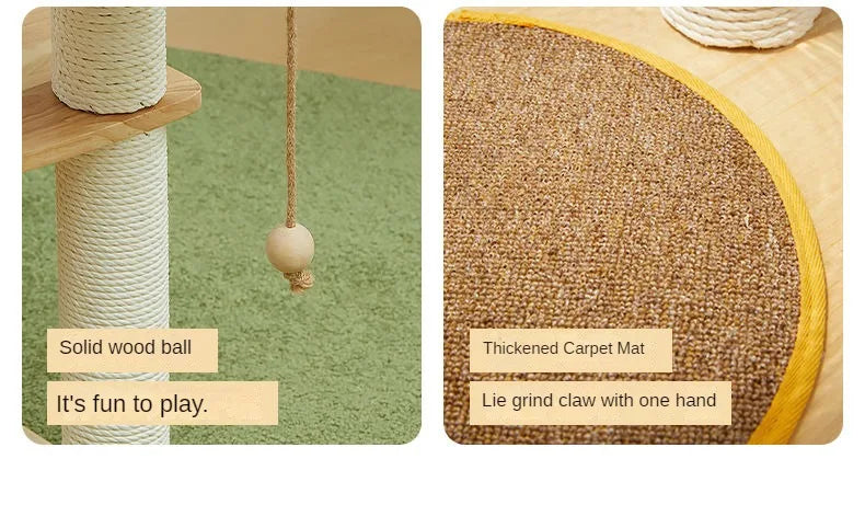 Solid Wood Cat Climbing Frame Small-sized Multi-functional Cat Villa Multi-Story Cat Tree House Wear-resistant Sisal Column