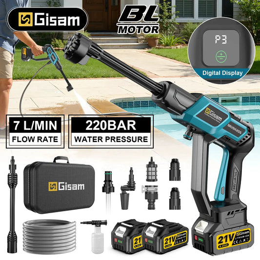Gisam 220Bar Bürstenloser elektrischer Hochdruck-Autowascher, Gartenwaschpistole, Reinigungswerkzeug für Makita 18V Akku by Golden Bridge Store