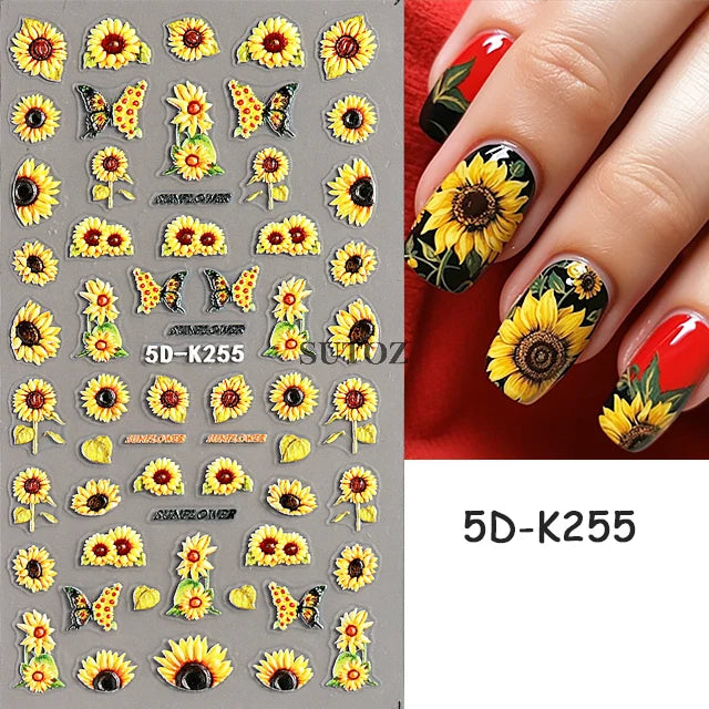 GL5D-K256 5D Sonnenblumen Nagelsticker - Herbstdesign Prägung