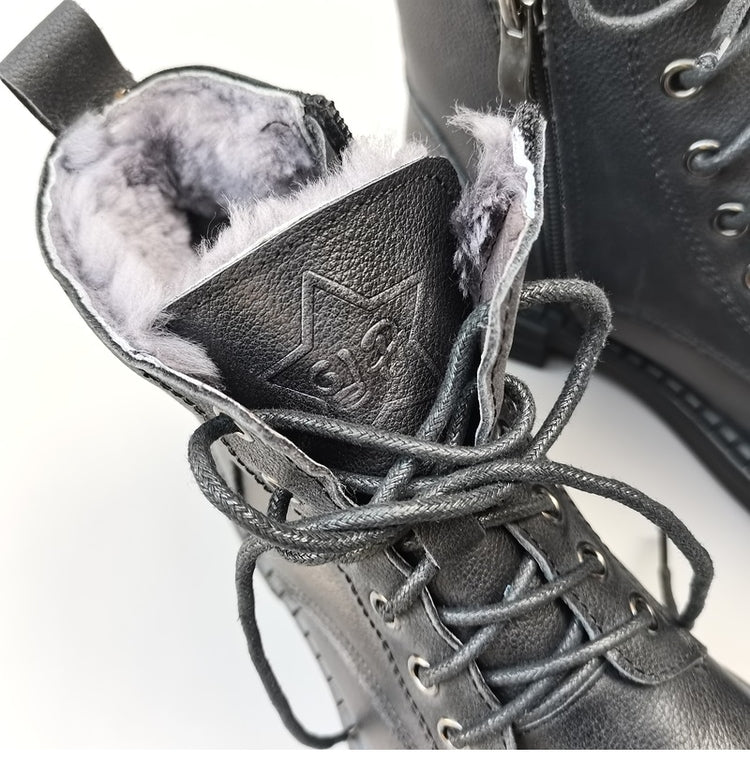 Ghete la gleznă Careaymade, piele naturală, variantă lată - mărime mare, înălțime toc 3-5 cm, căptușeală din lână