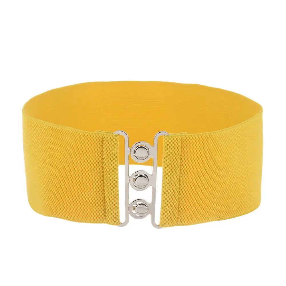 Women Fashion Wide Elastic Belt Metal Buckle Cinch Waistband Ladies Dress Waist Band Fashion Accessory