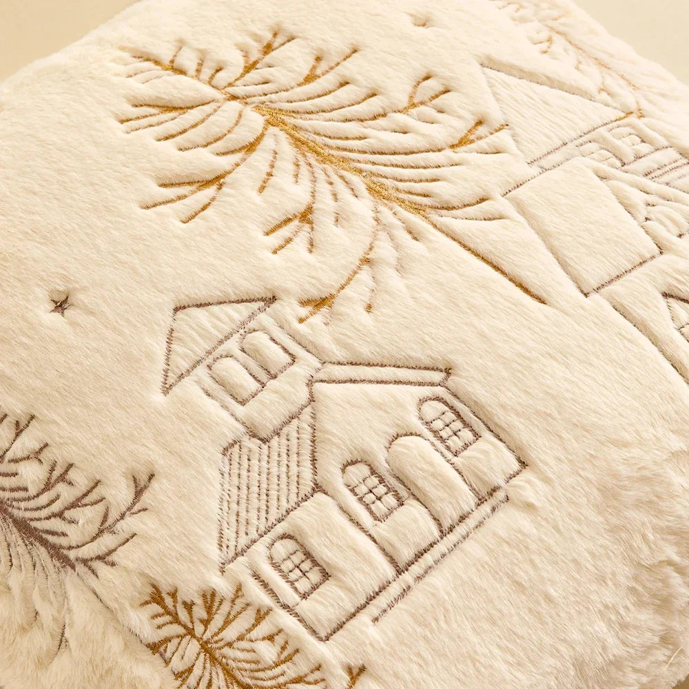 Simple Pillow Case Plush Christmas Embroidered Cushion Cover Soft Comfortable Festival Decorative New Year's Home Pillow Case